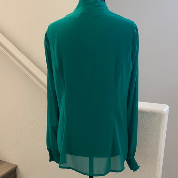VENUS Sheer Emerald Green Blouse with Elegant Bow . - Picture 5 of 11